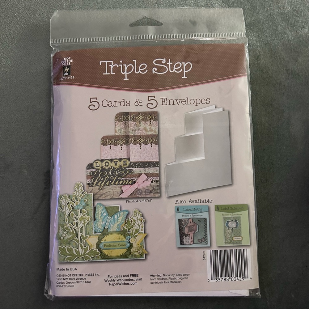 Hot Off The Press - 5 TRIPLE Step Cards & Envelopes
